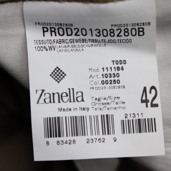 Zanella Todd Dress Pants NWT Mens 42 Beige 100% Wool Flat Front Unhemmed - Picture 11 of 12
